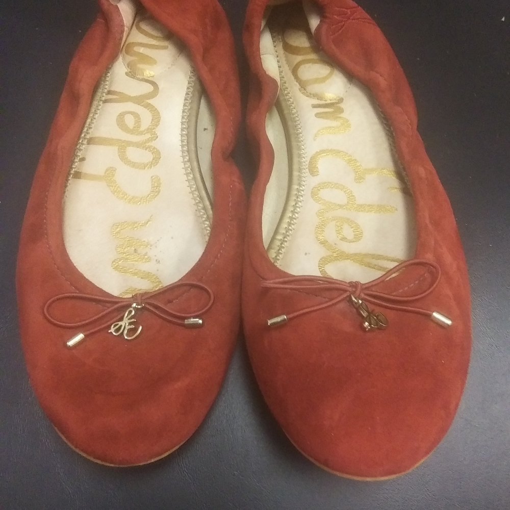 Sam Edelman Ballet Flats 8.5 Burgundy Gold Accents